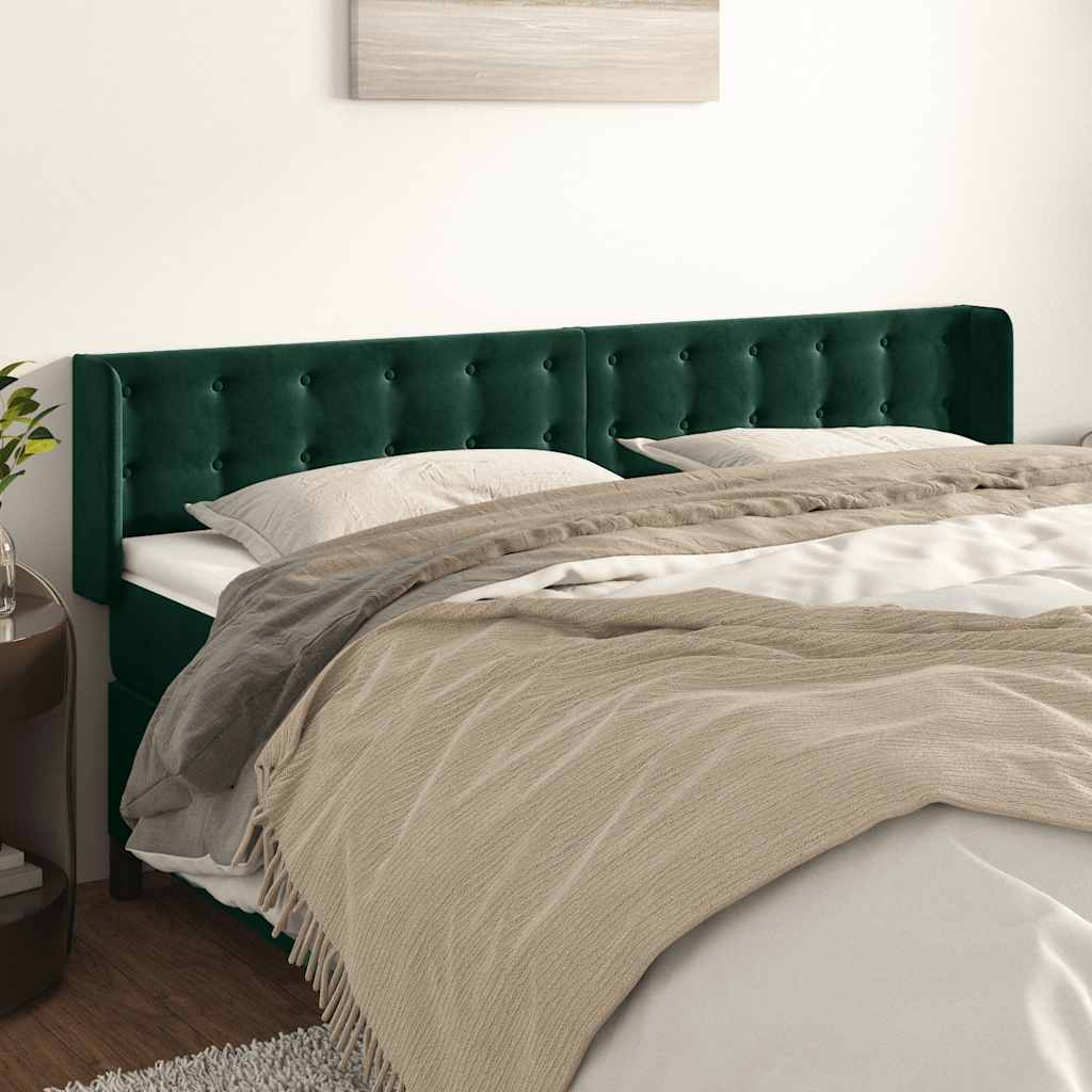 sengegavl med kanter 203x16x78/88 cm fløjl mørkegrøn