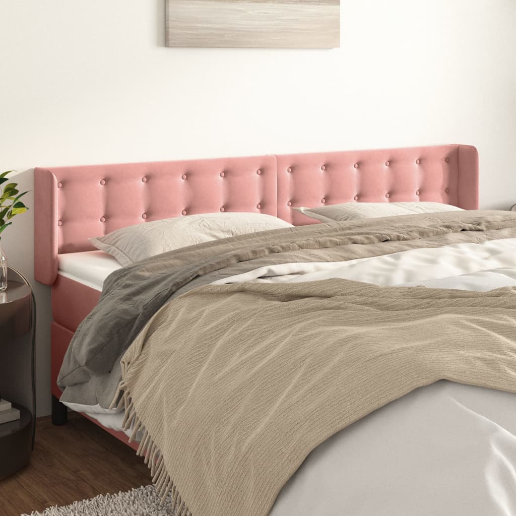 sengegavl med kanter 203x16x78/88 cm fløjl lyserød