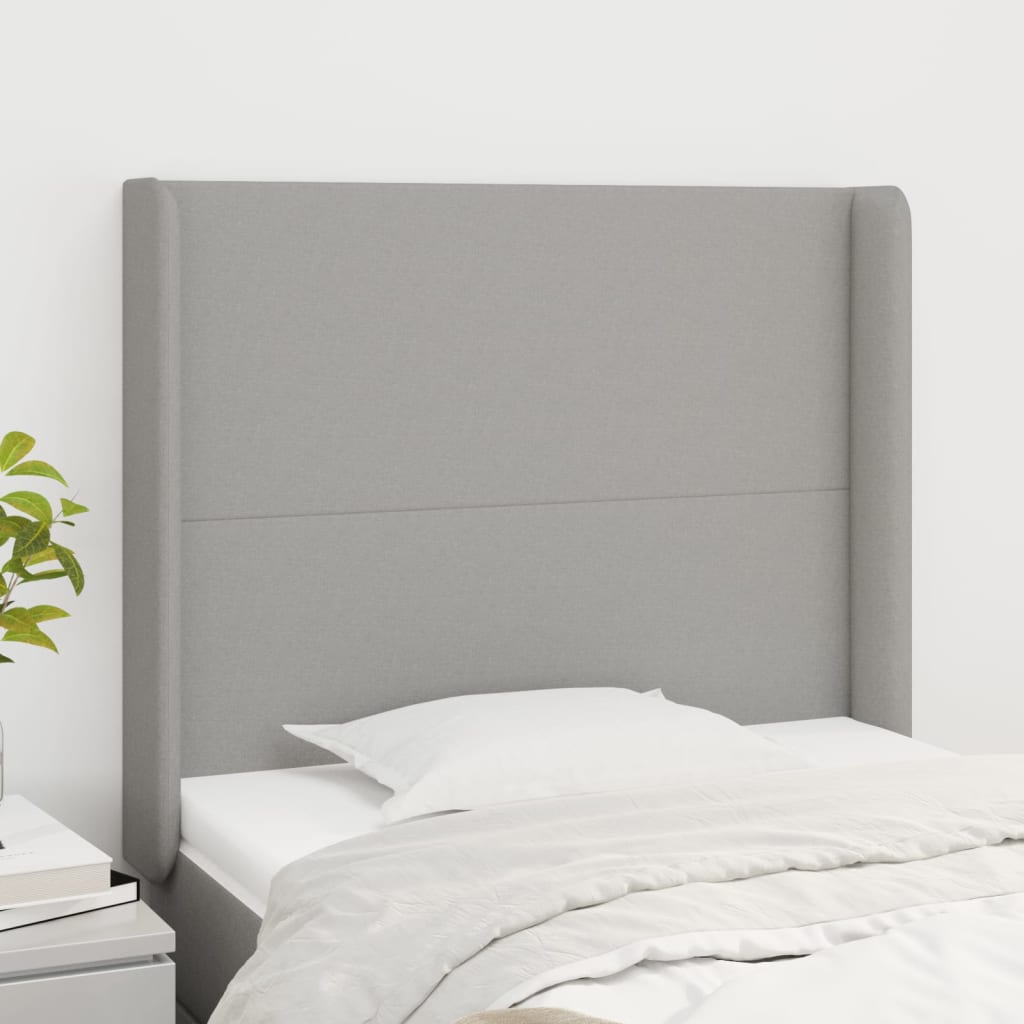 sengegavl med kanter 83x16x118/128 cm stof lysegrå