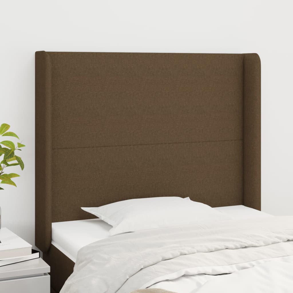 sengegavl med kanter 83x16x118/128 cm stof mørkebrun