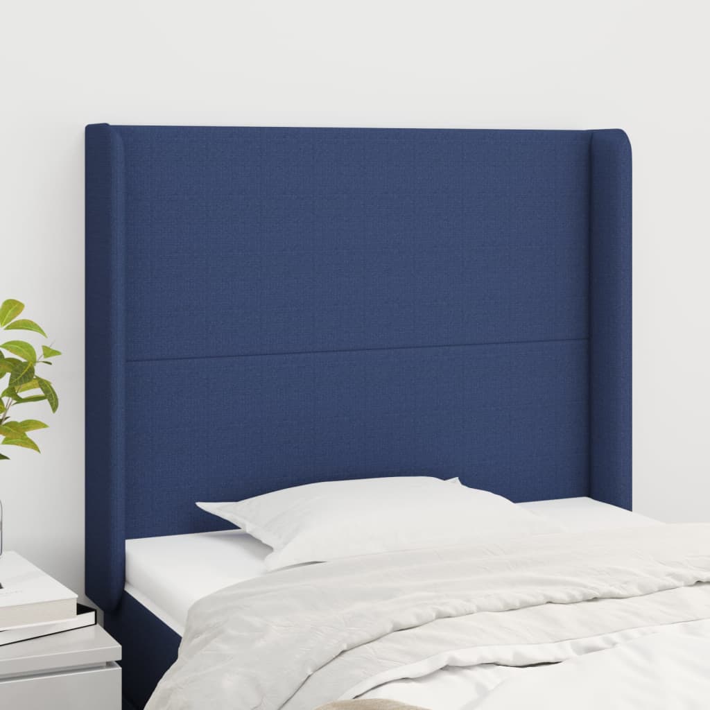 sengegavl med kanter 83x16x118/128 cm stof blå