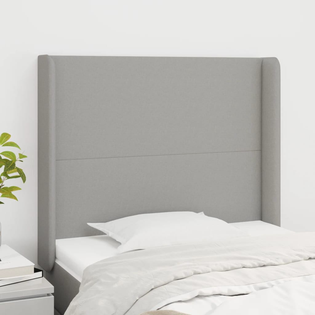 sengegavl med kanter 93x16x118/128 cm stof lysegrå