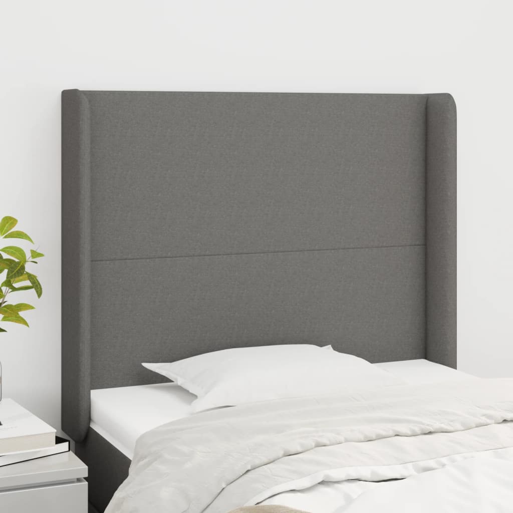 sengegavl med kanter 93x16x118/128 cm stof mørkegrå