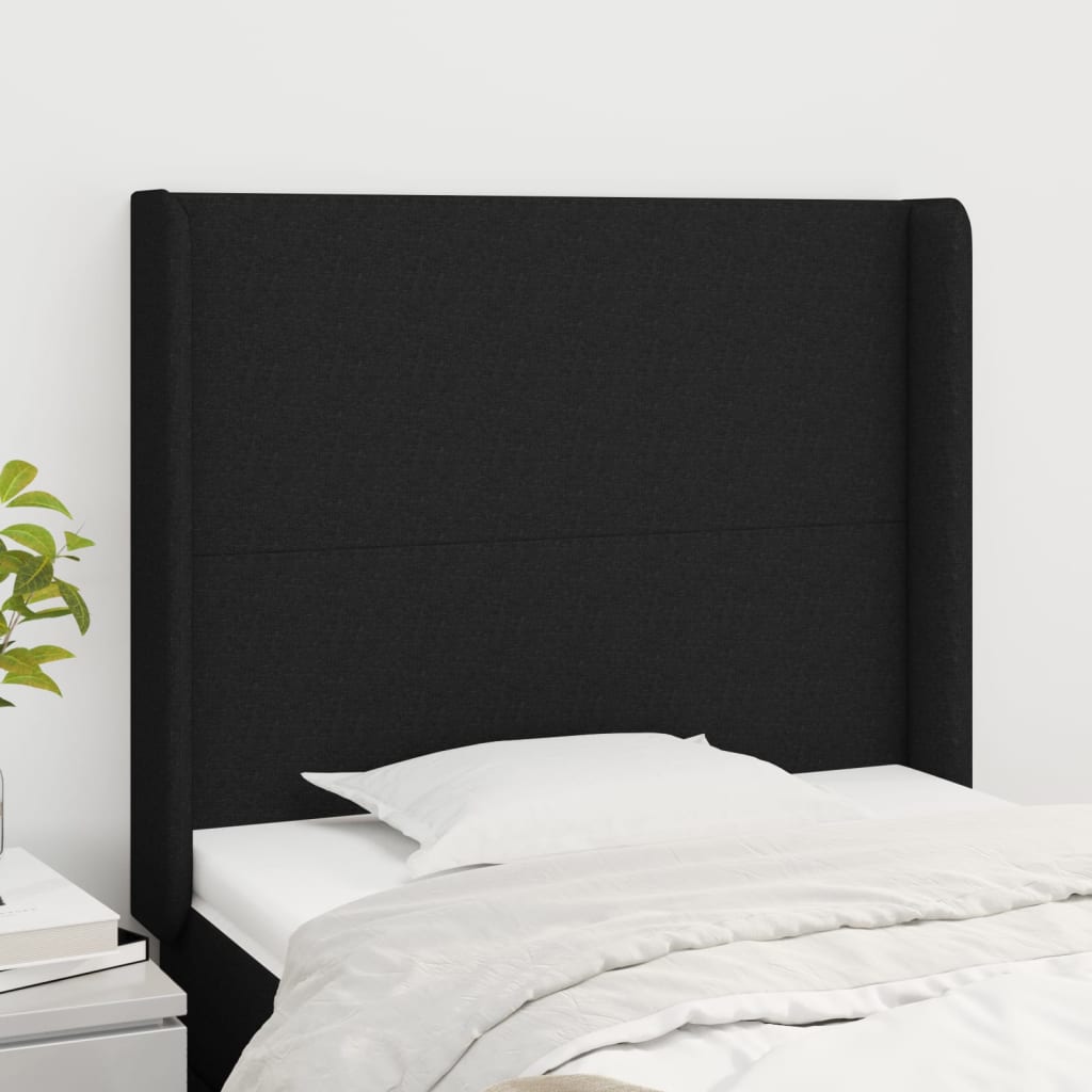 sengegavl med kanter 93x16x118/128 cm stof sort