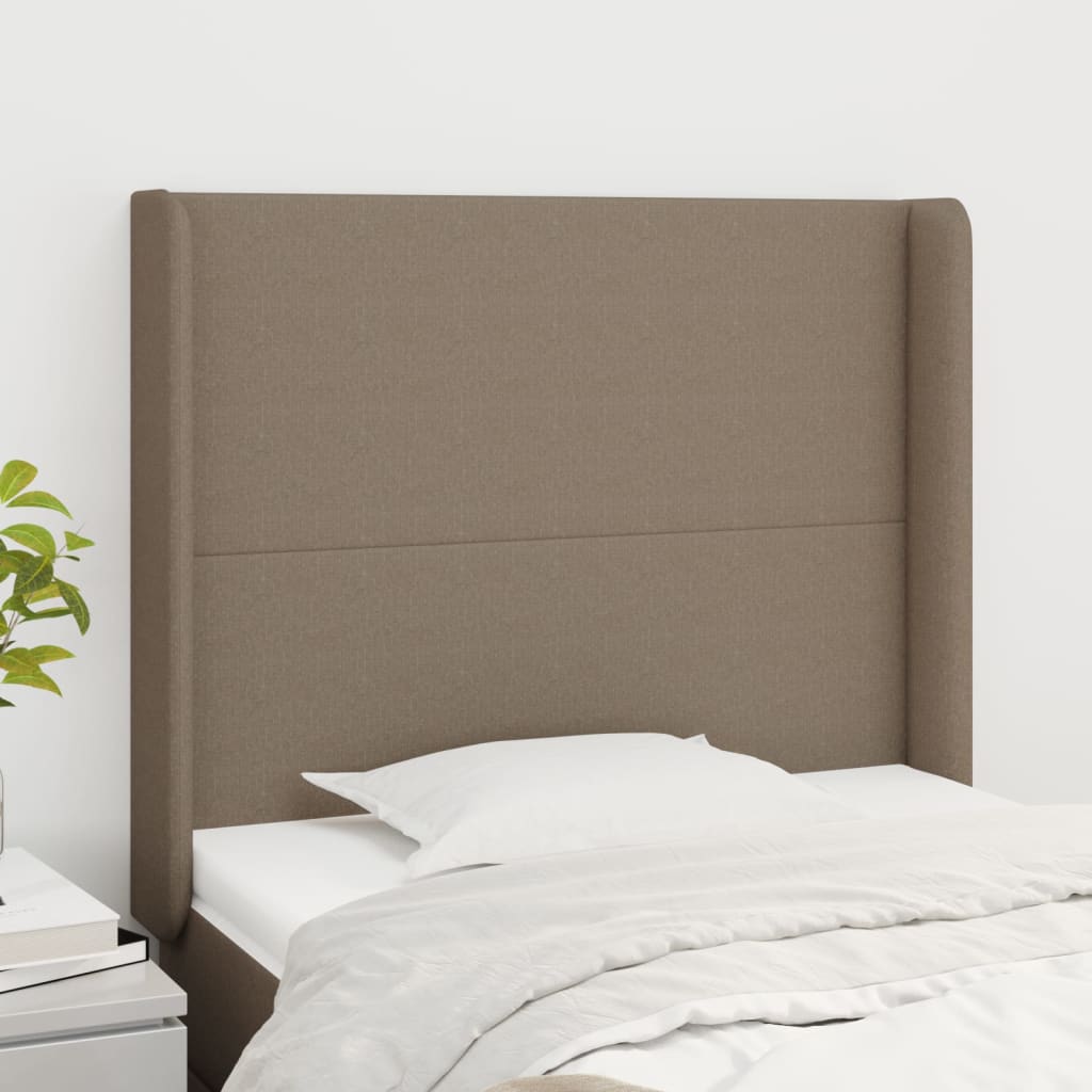 sengegavl med kanter 103x16x118/128 cm stof gråbrun