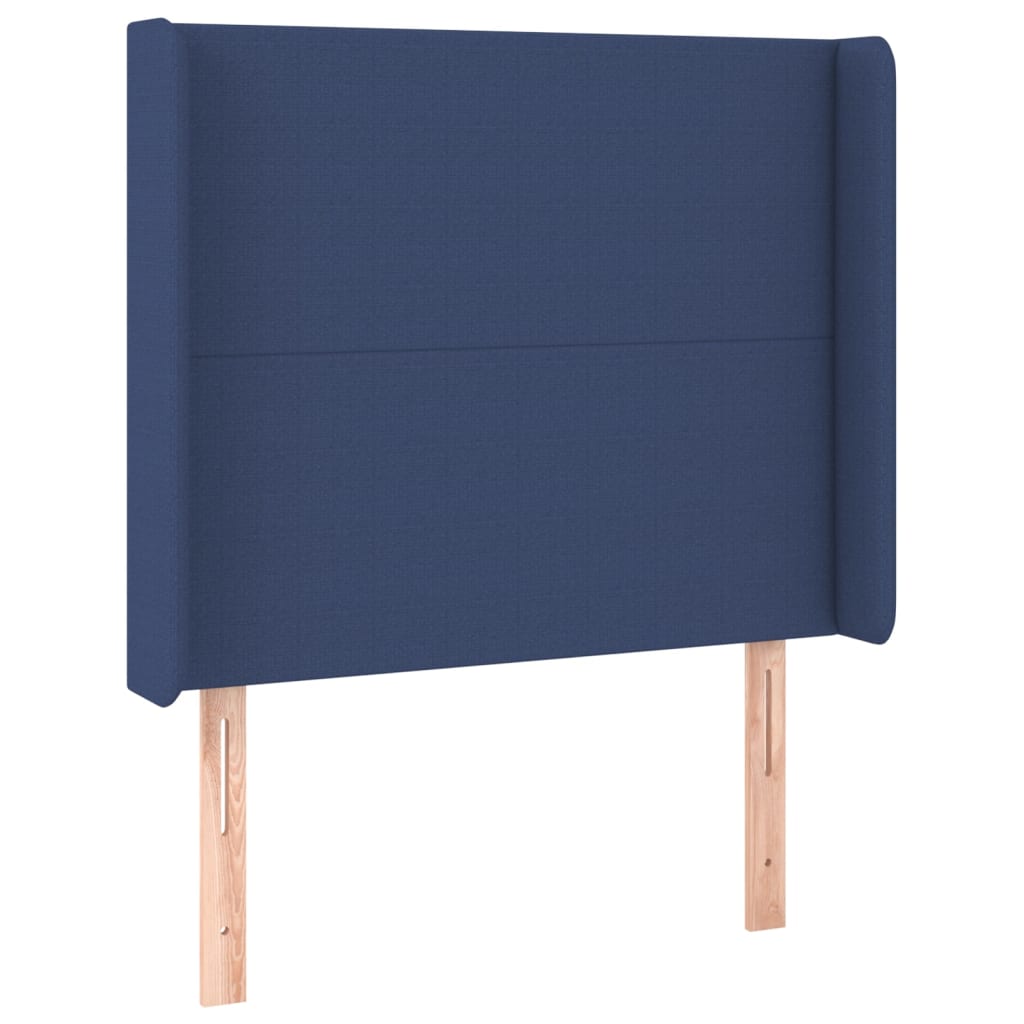 sengegavl med kanter 103x16x118/128 cm stof blå