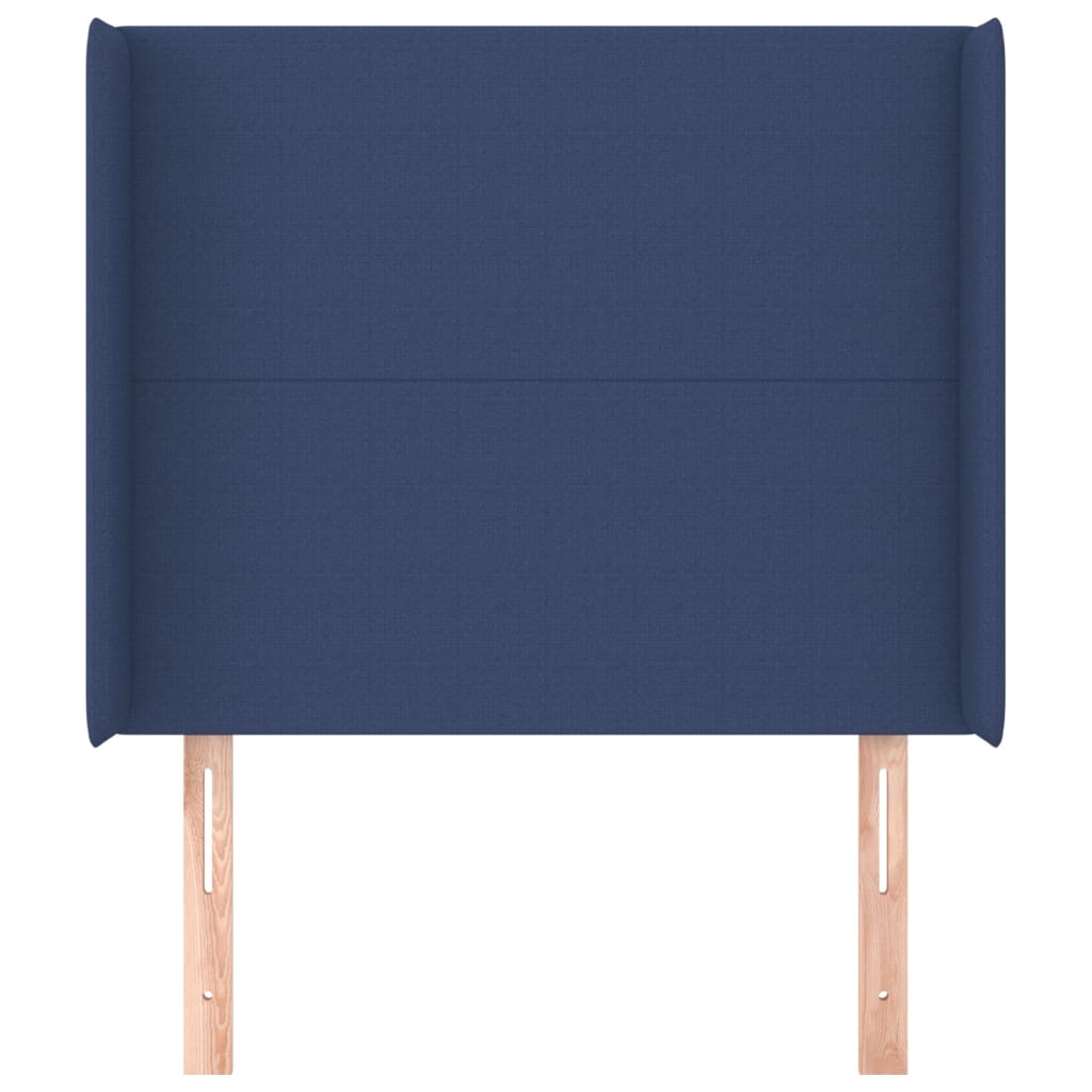 sengegavl med kanter 103x16x118/128 cm stof blå