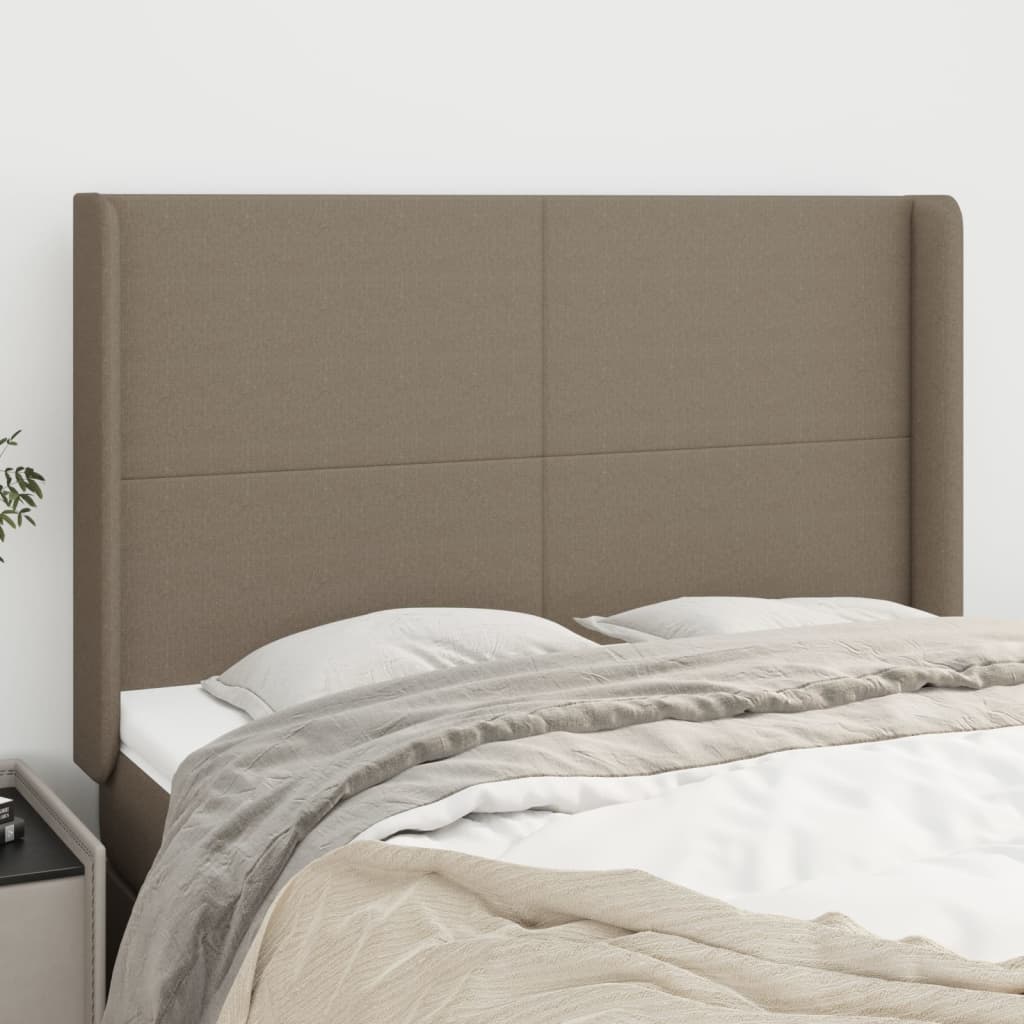 sengegavl med kanter 147x16x118/128 cm stof gråbrun