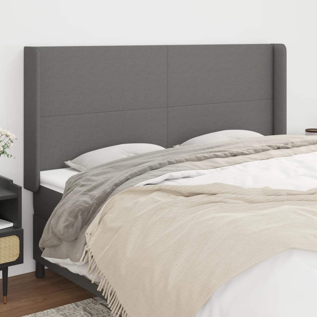 sengegavl med kanter 183x16x118/128 cm stof mørkegrå
