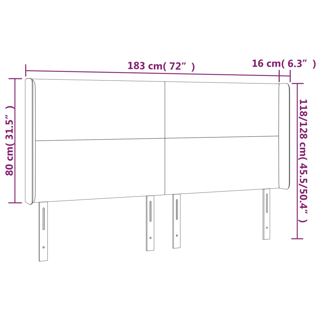 sengegavl med kanter 183x16x118/128 cm stof sort