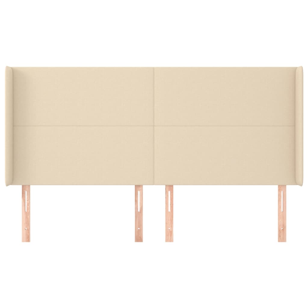 sengegavl med kanter 183x16x118/128 cm stof cremefarvet