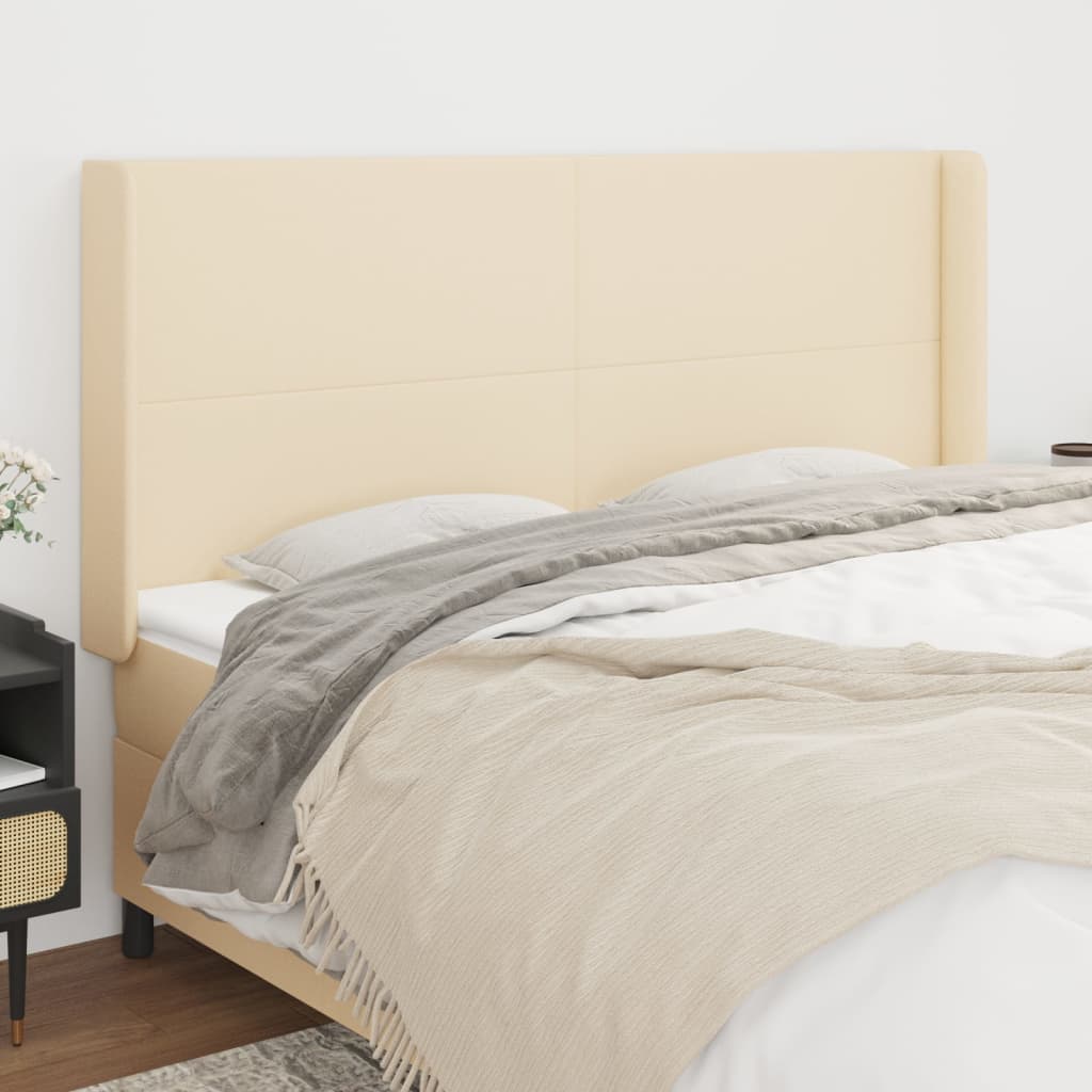 sengegavl med kanter 183x16x118/128 cm stof cremefarvet
