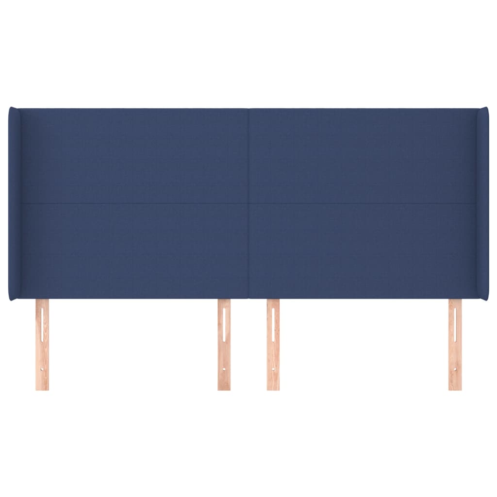 sengegavl med kanter 183x16x118/128 cm stof blå