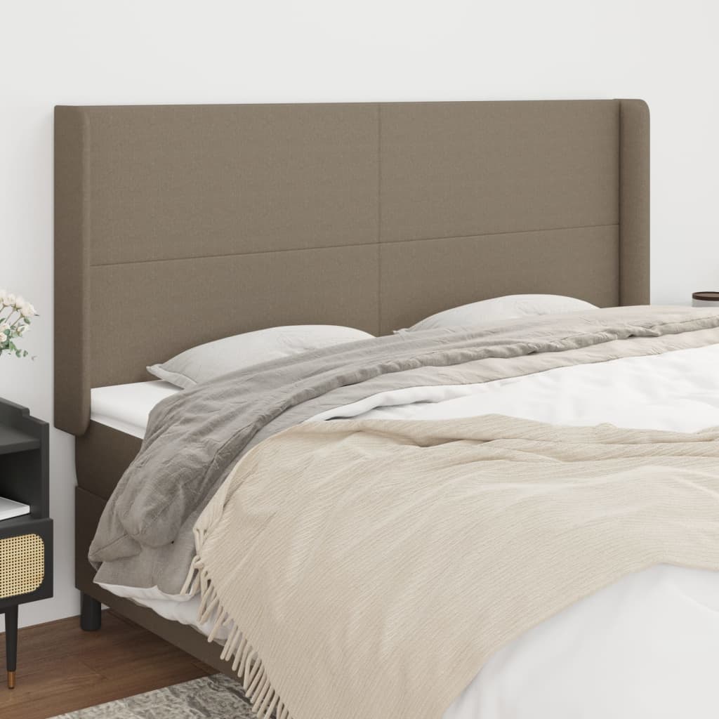 sengegavl med kanter 203x16x118/128 cm stof gråbrun