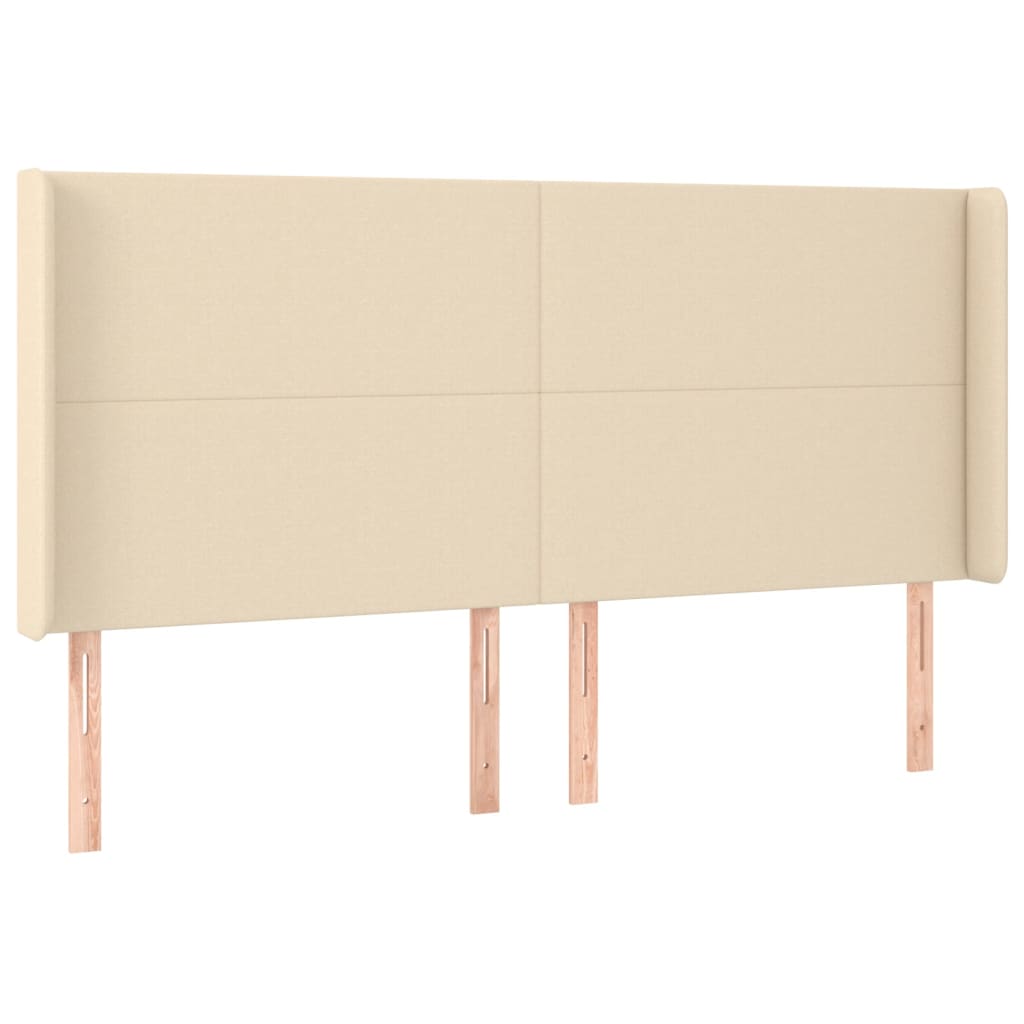 sengegavl med kanter 203x16x118/128 cm stof cremefarvet