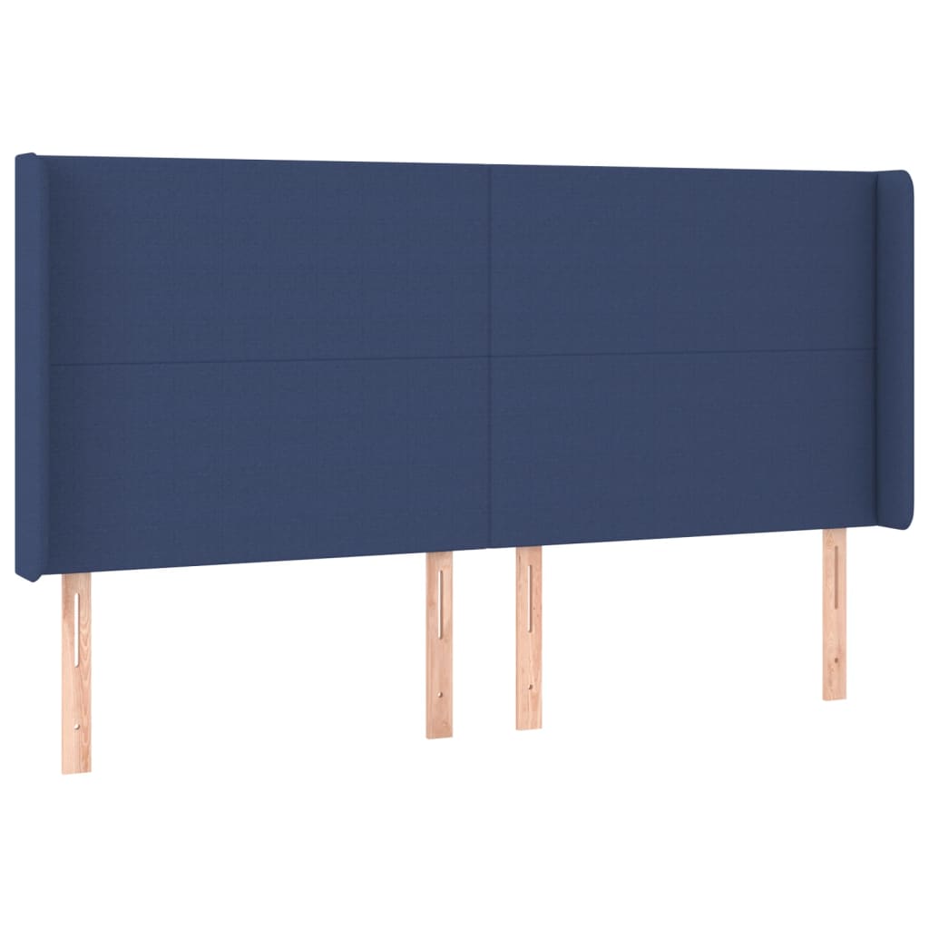 sengegavl med kanter 203x16x118/128 cm stof blå