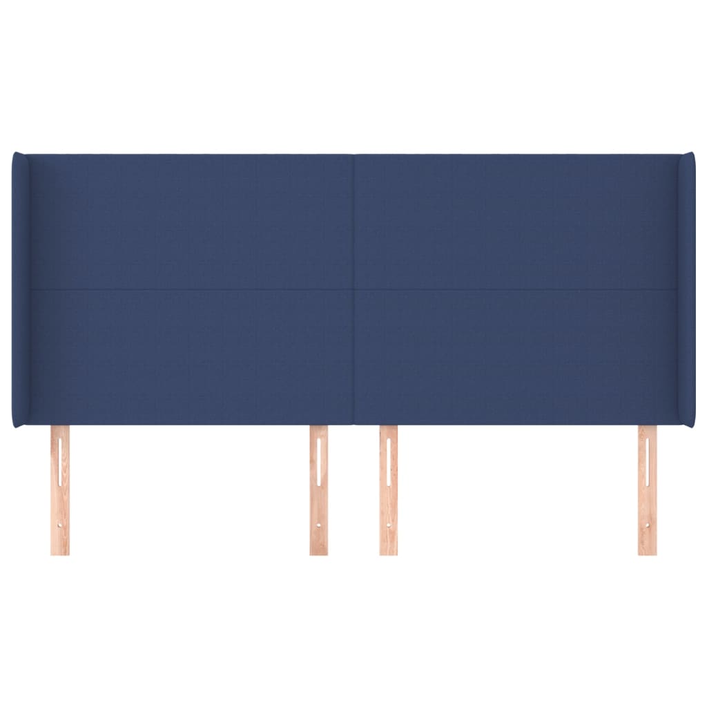 sengegavl med kanter 203x16x118/128 cm stof blå