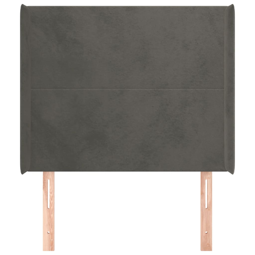 sengegavl med kanter 83x16x118/128 cm fløjl mørkegrå