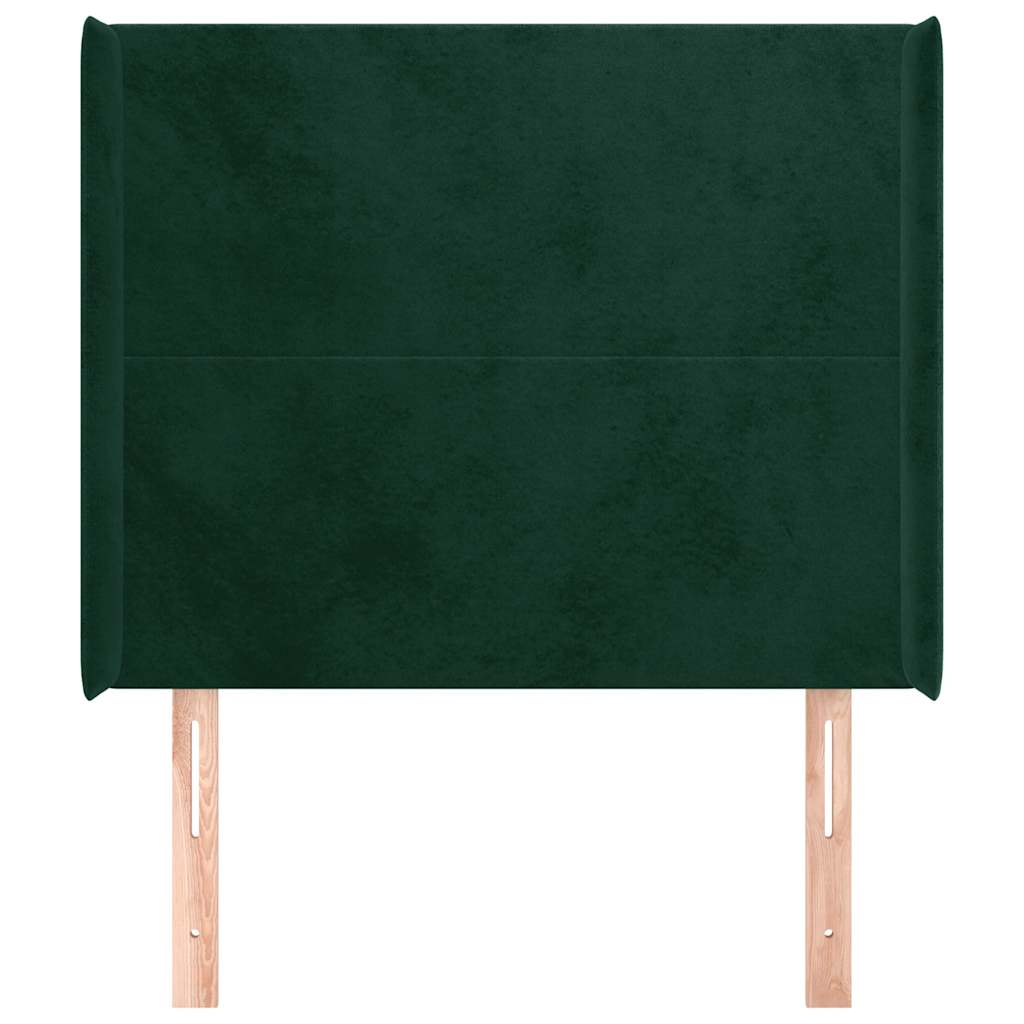 sengegavl med kanter 83x16x118/128 cm fløjl mørkegrøn