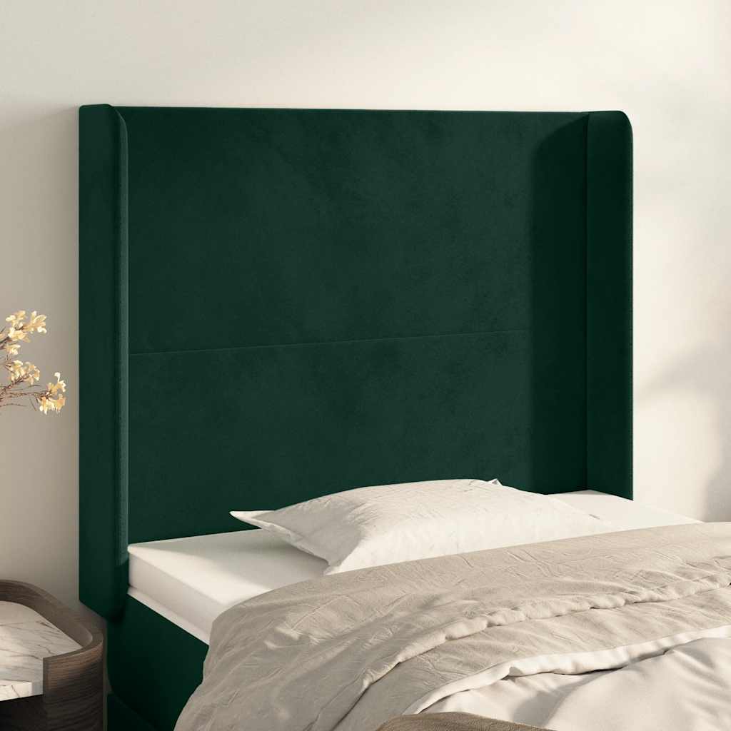 sengegavl med kanter 83x16x118/128 cm fløjl mørkegrøn
