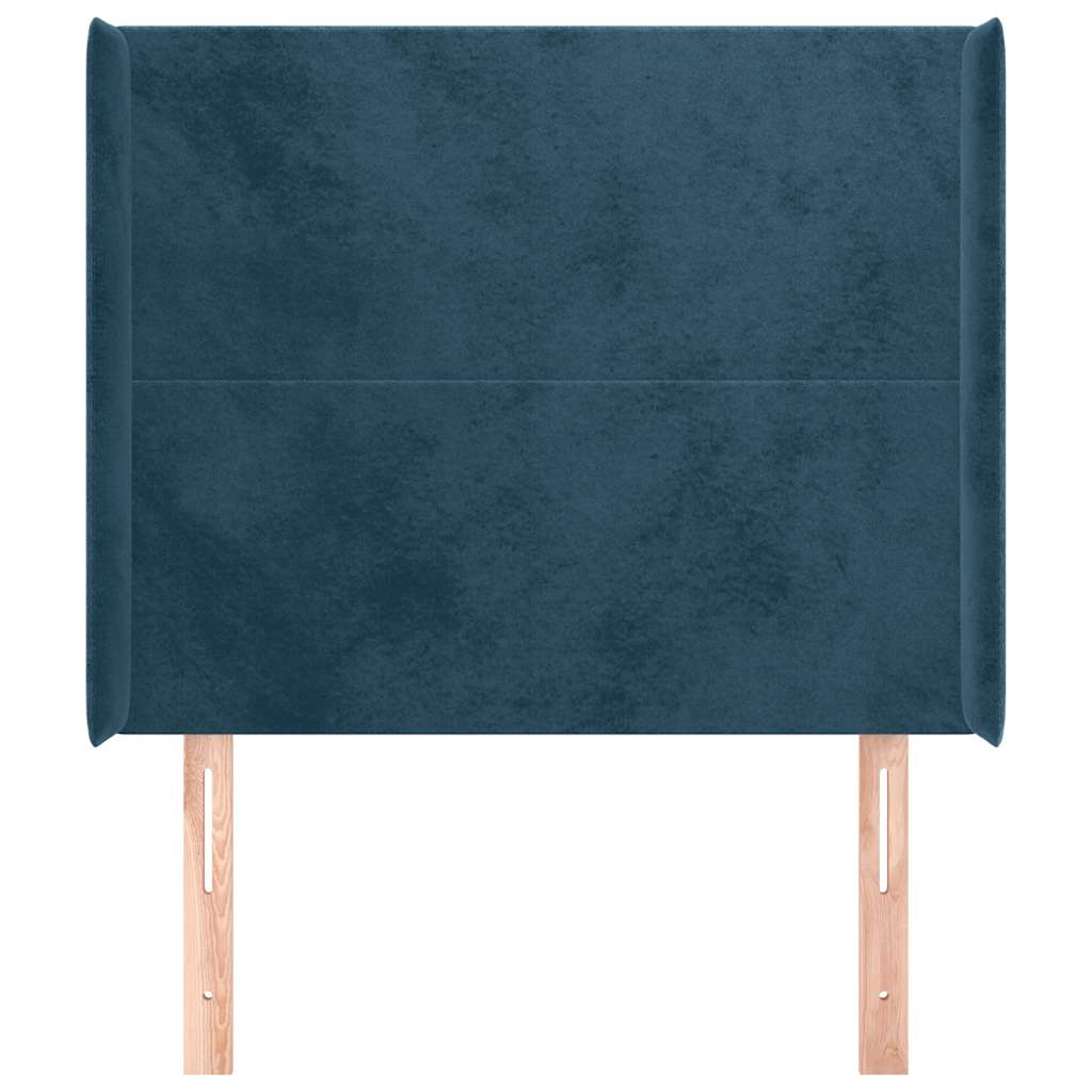 sengegavl med kanter 83x16x118/128 cm fløjl mørkeblå