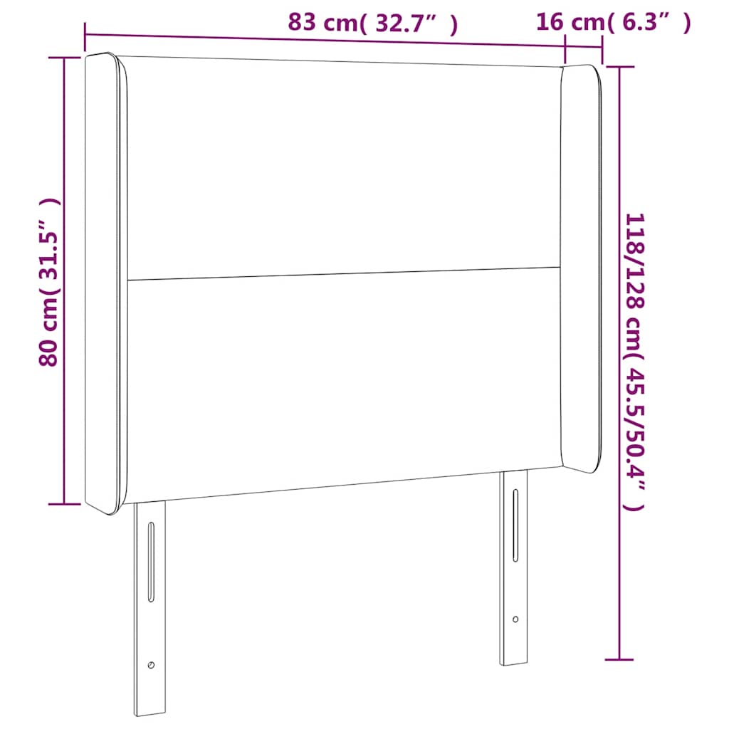 sengegavl med kanter 83x16x118/128 cm fløjl mørkeblå