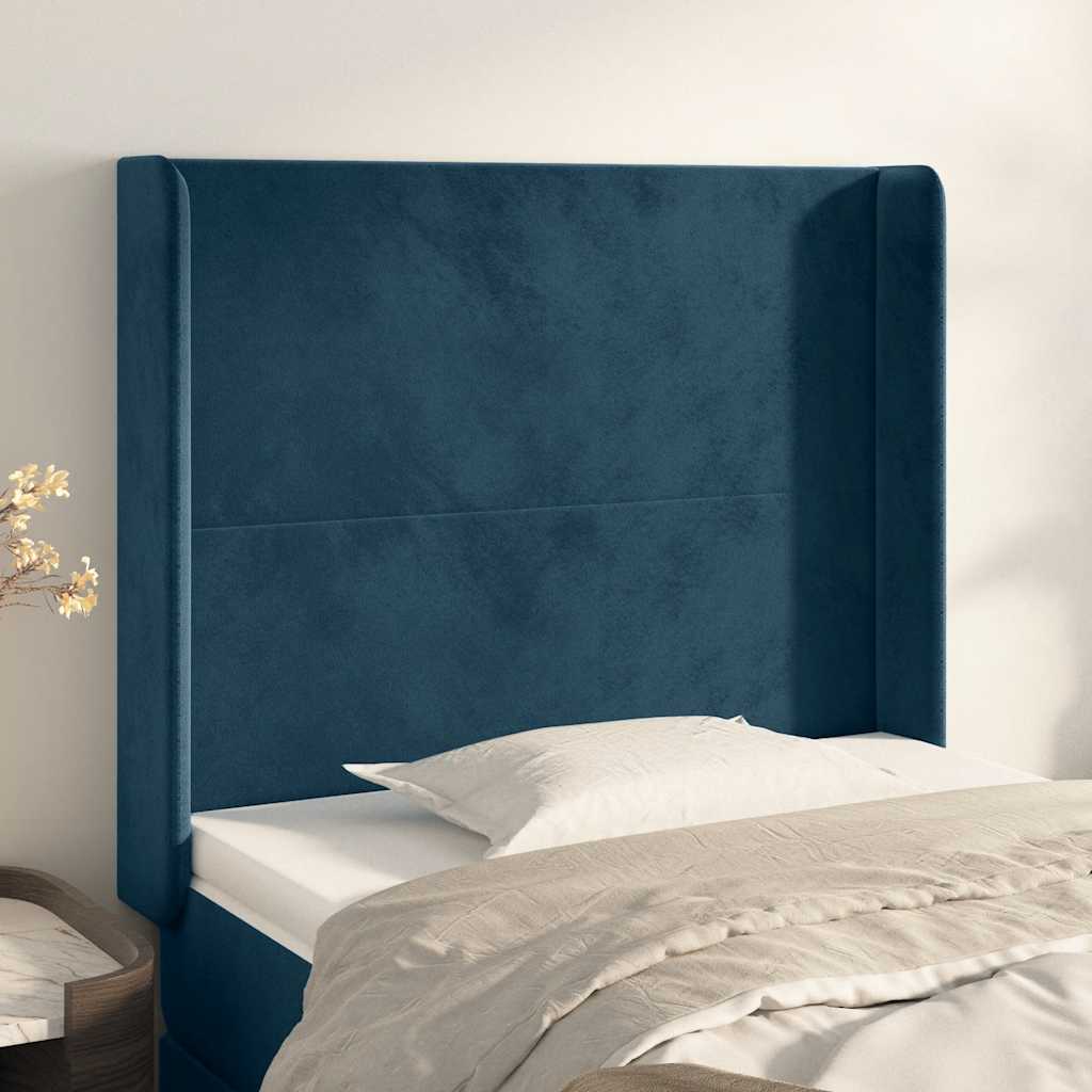 sengegavl med kanter 83x16x118/128 cm fløjl mørkeblå
