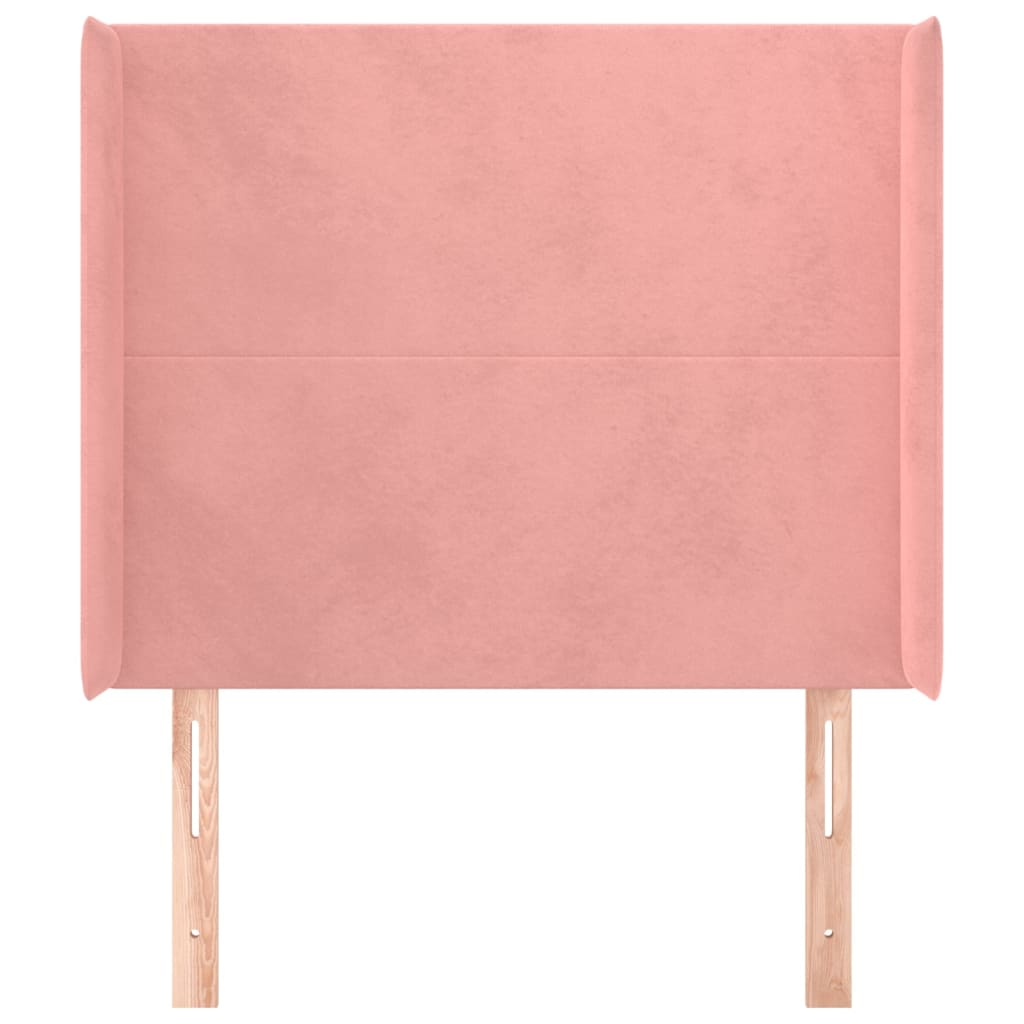 sengegavl med kanter 83x16x118/128 cm fløjl lyserød