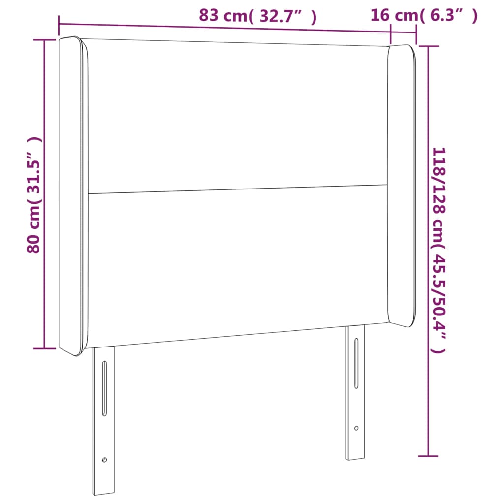 sengegavl med kanter 83x16x118/128 cm fløjl lyserød