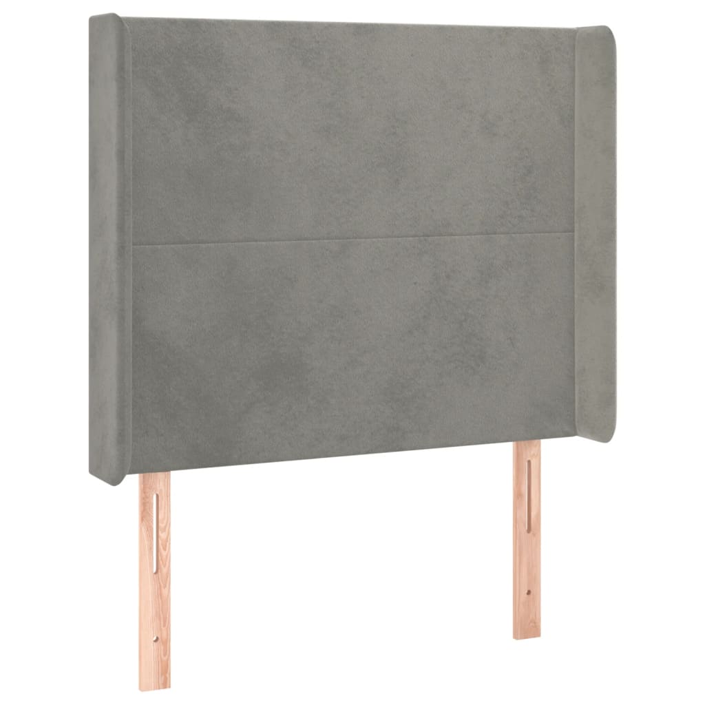 sengegavl med kanter 93x16x118/128 cm fløjl lysegrå