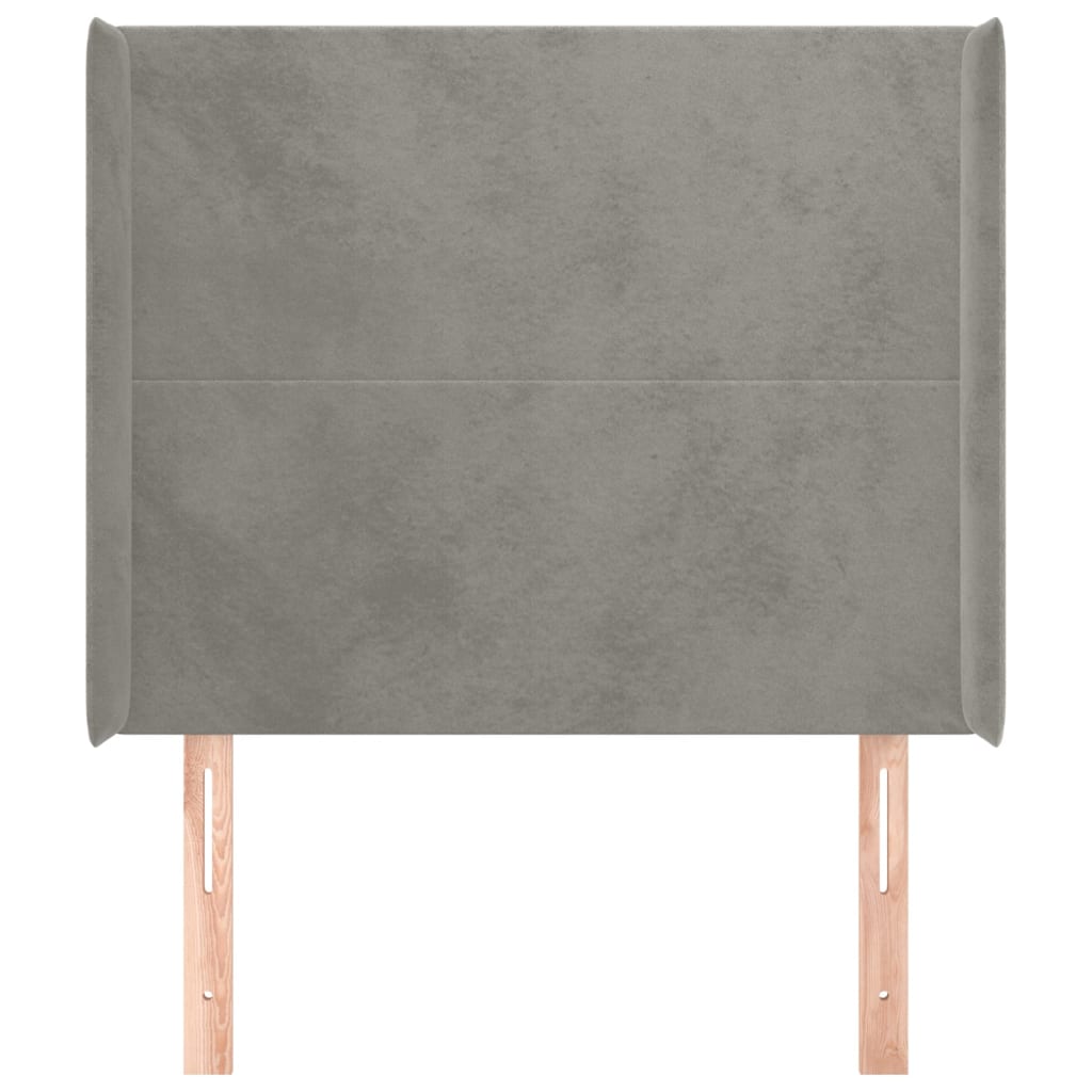 sengegavl med kanter 93x16x118/128 cm fløjl lysegrå