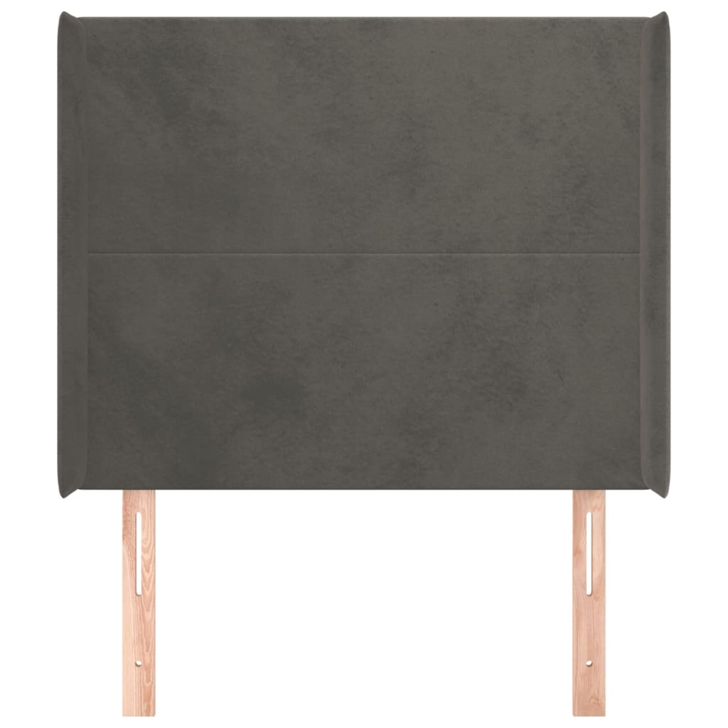 sengegavl med kanter 93x16x118/128 cm fløjl mørkegrå