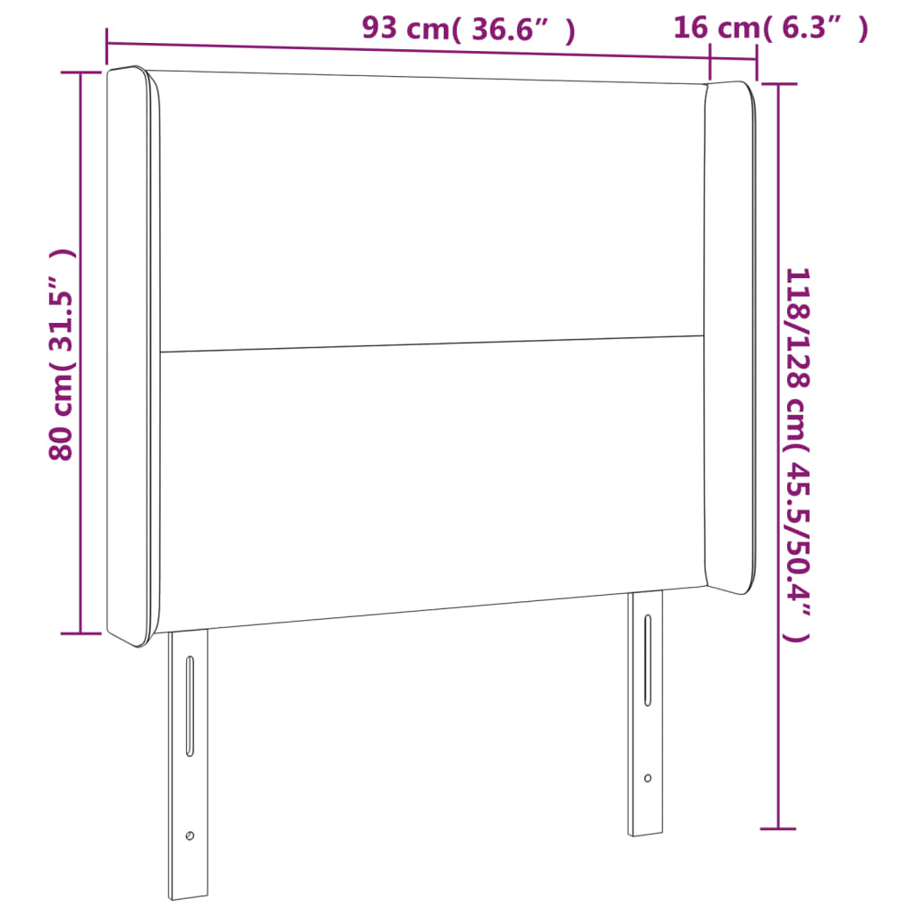 sengegavl med kanter 93x16x118/128 cm fløjl sort