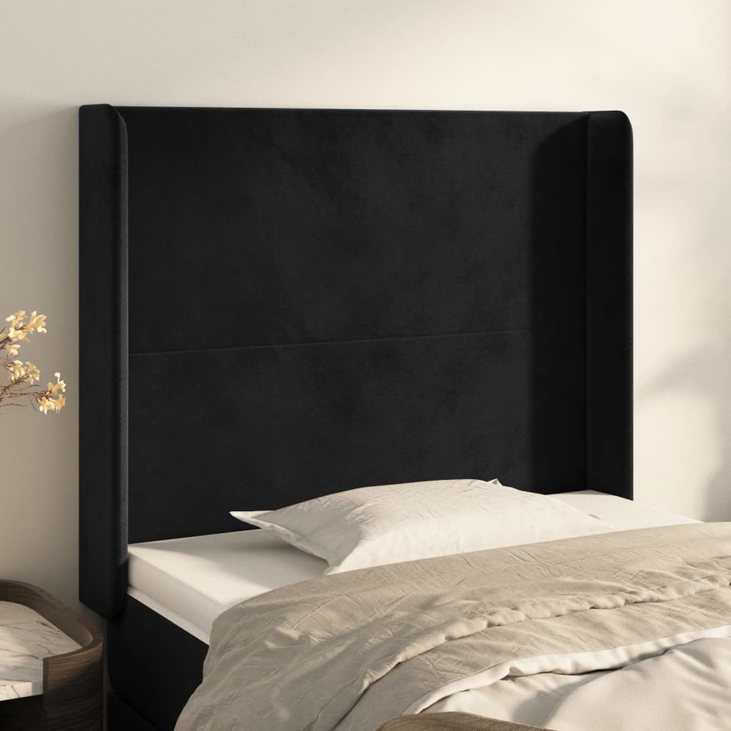 sengegavl med kanter 93x16x118/128 cm fløjl sort