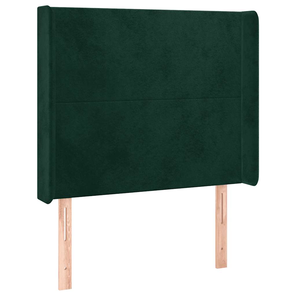 sengegavl med kanter 93x16x118/128 cm fløjl mørkegrøn