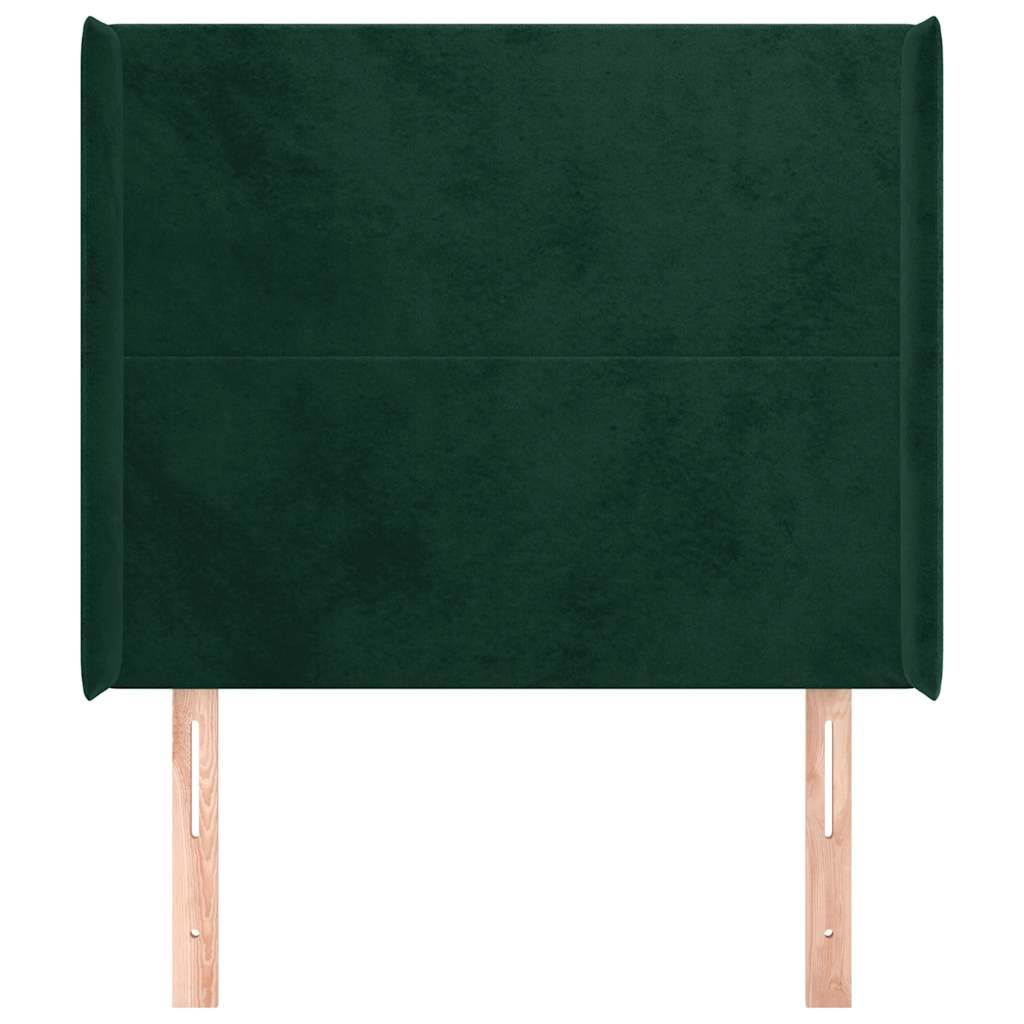 sengegavl med kanter 93x16x118/128 cm fløjl mørkegrøn