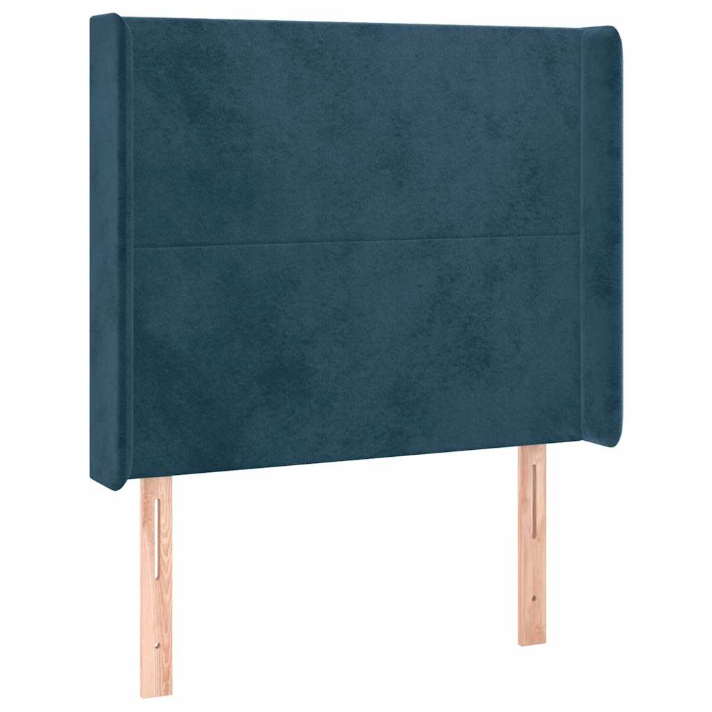 sengegavl med kanter 93x16x118/128 cm fløjl mørkeblå