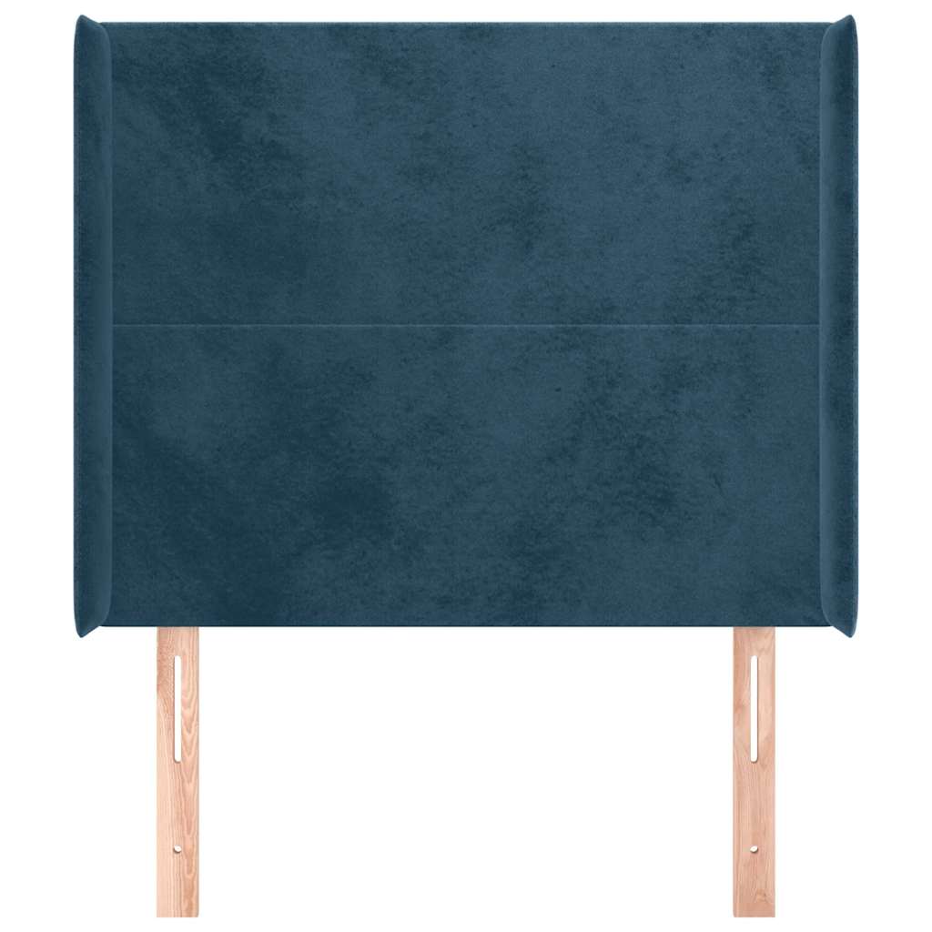 sengegavl med kanter 93x16x118/128 cm fløjl mørkeblå