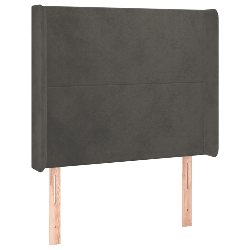 sengegavl med kanter 103x16x118/128 cm fløjl mørkegrå