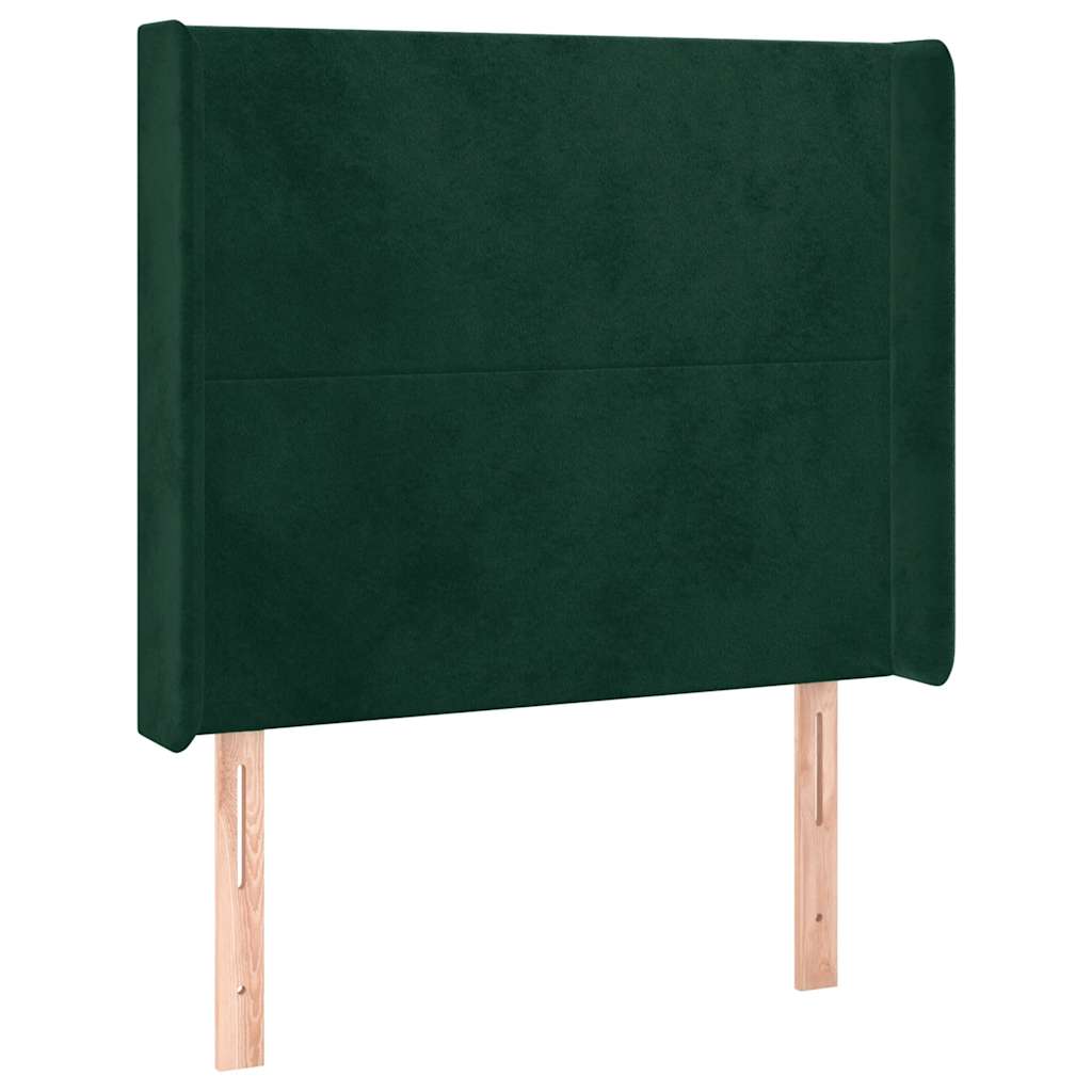 sengegavl med kanter 103x16x118/128 cm fløjl mørkegrøn