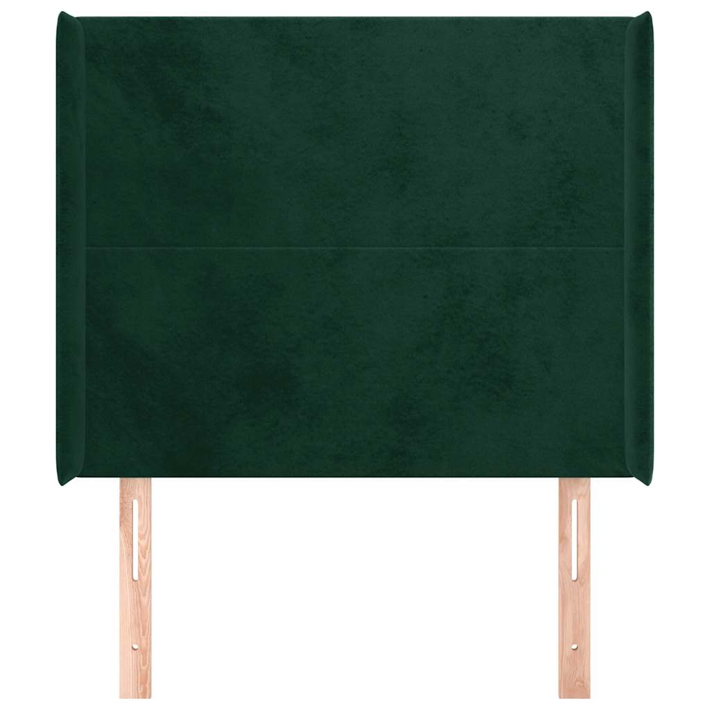 sengegavl med kanter 103x16x118/128 cm fløjl mørkegrøn