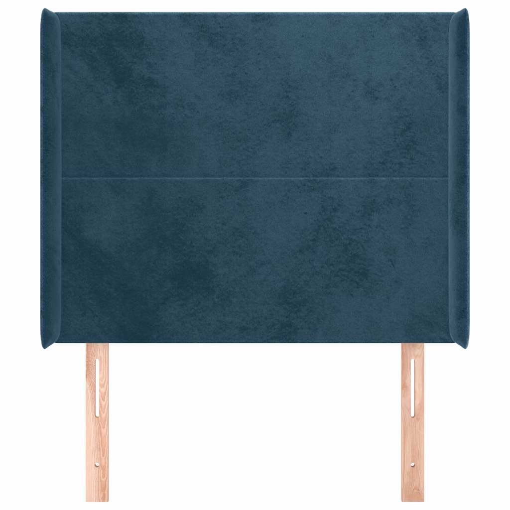 sengegavl med kanter 103x16x118/128 cm fløjl mørkeblå