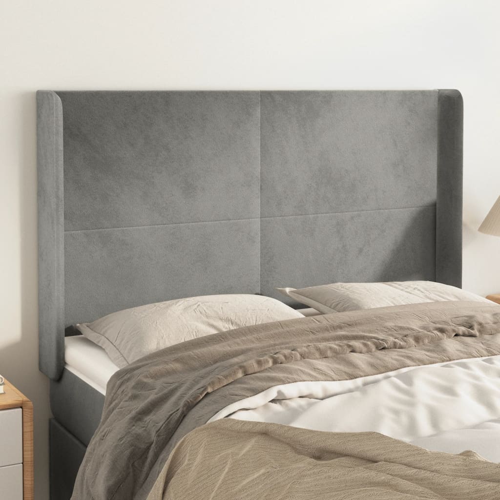 sengegavl med kanter 147x16x118/128 cm fløjl lysegrå