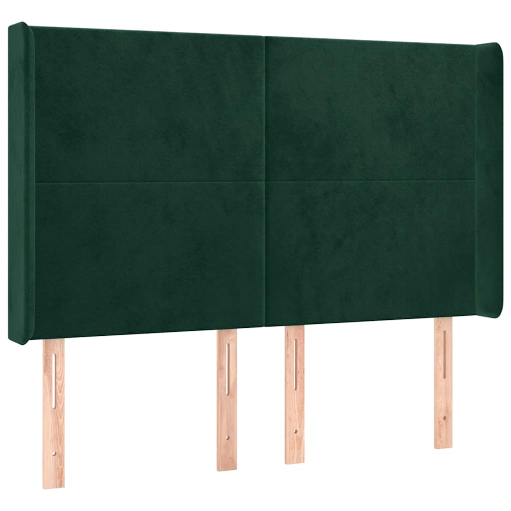 sengegavl med kanter 147x16x118/128 cm fløjl mørkegrøn