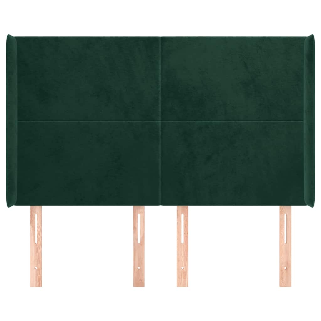 sengegavl med kanter 147x16x118/128 cm fløjl mørkegrøn