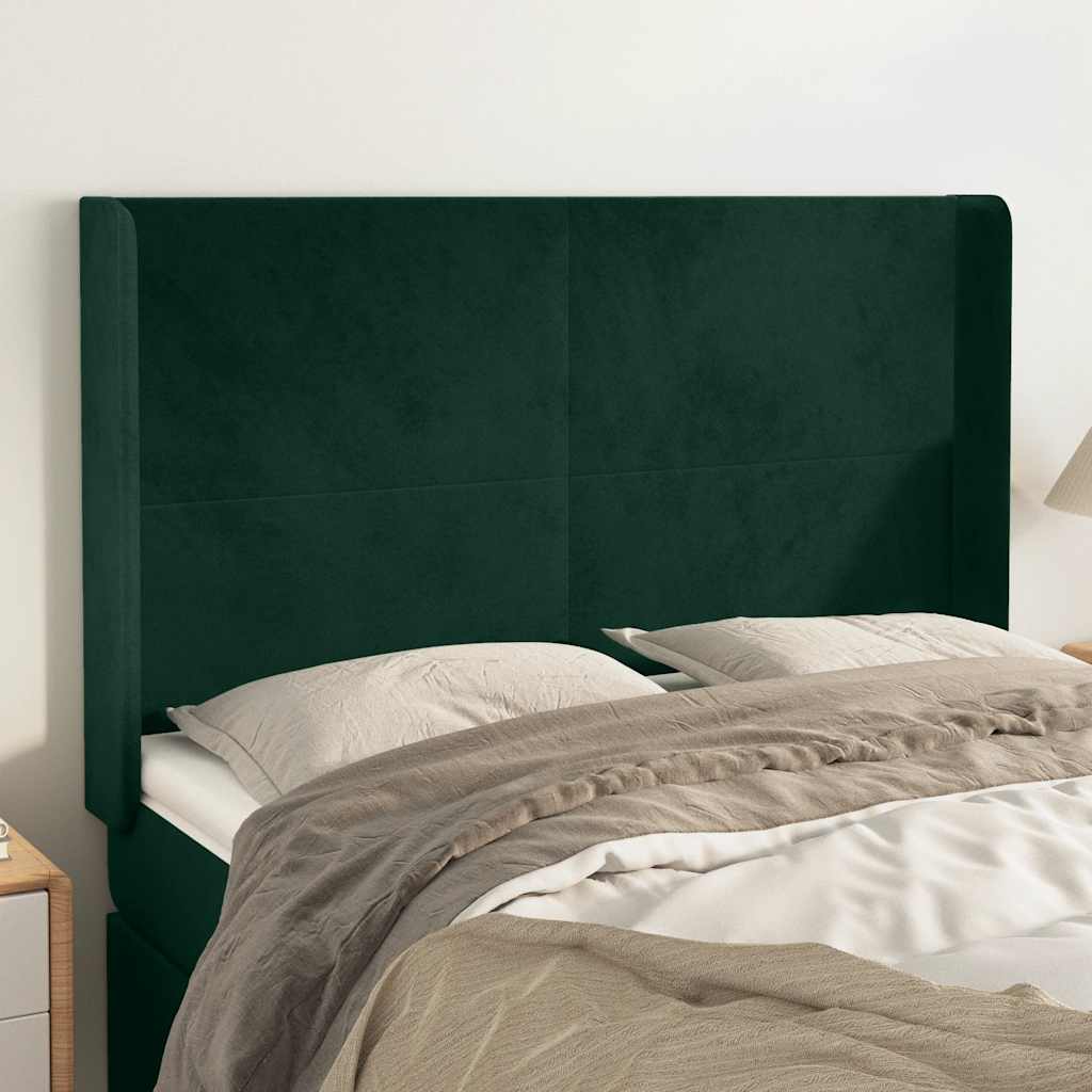 sengegavl med kanter 147x16x118/128 cm fløjl mørkegrøn