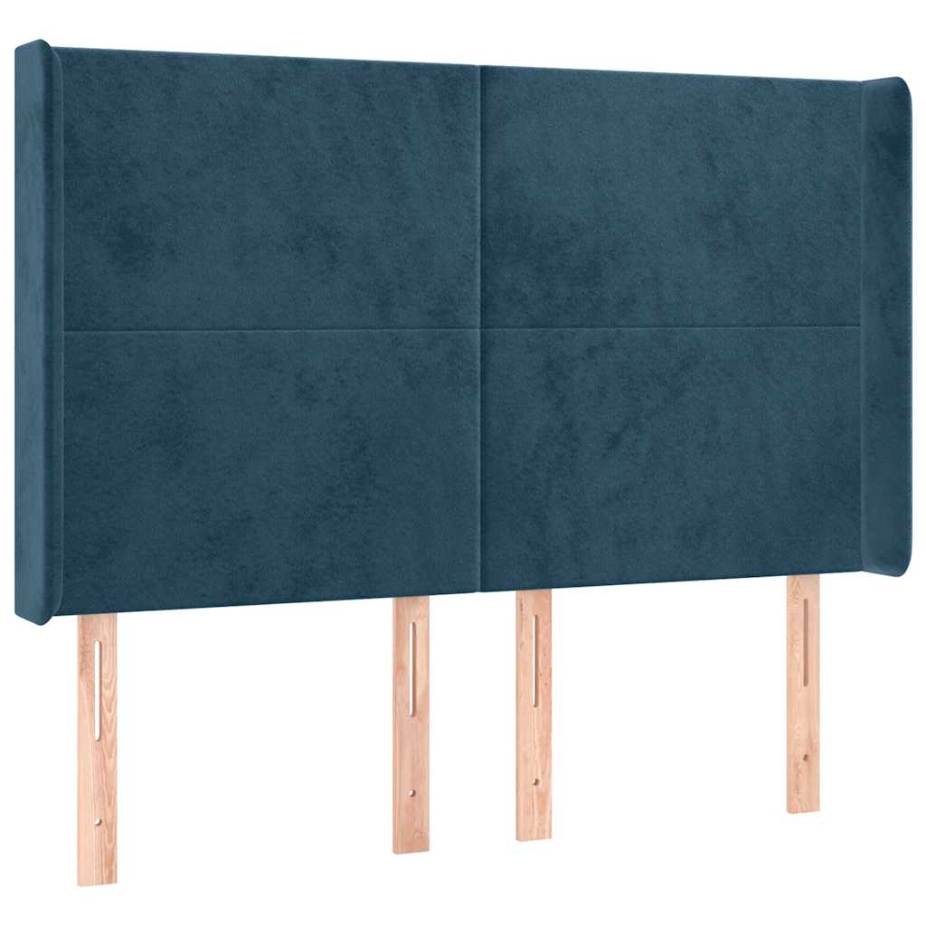 sengegavl med kanter 147x16x118/128 cm fløjl mørkeblå