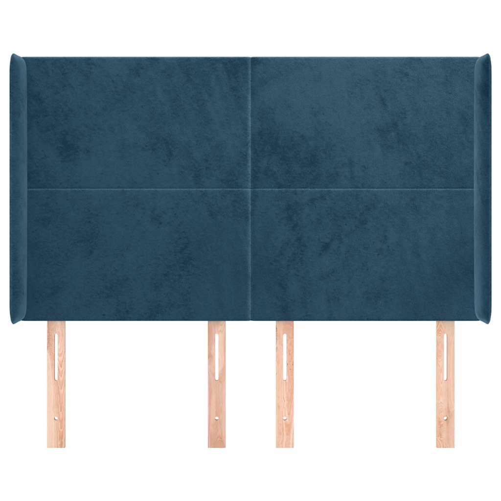 sengegavl med kanter 147x16x118/128 cm fløjl mørkeblå
