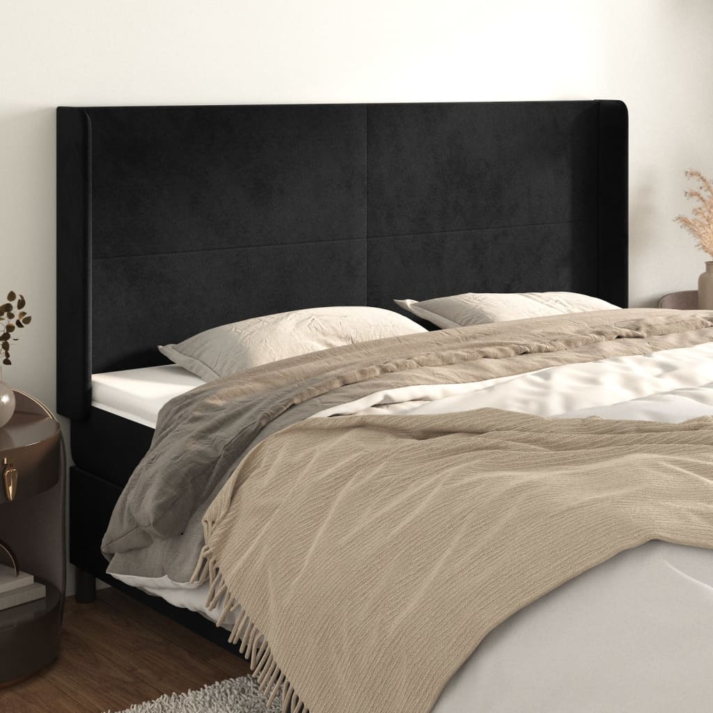sengegavl med kanter 163x16x118/128 cm fløjl sort