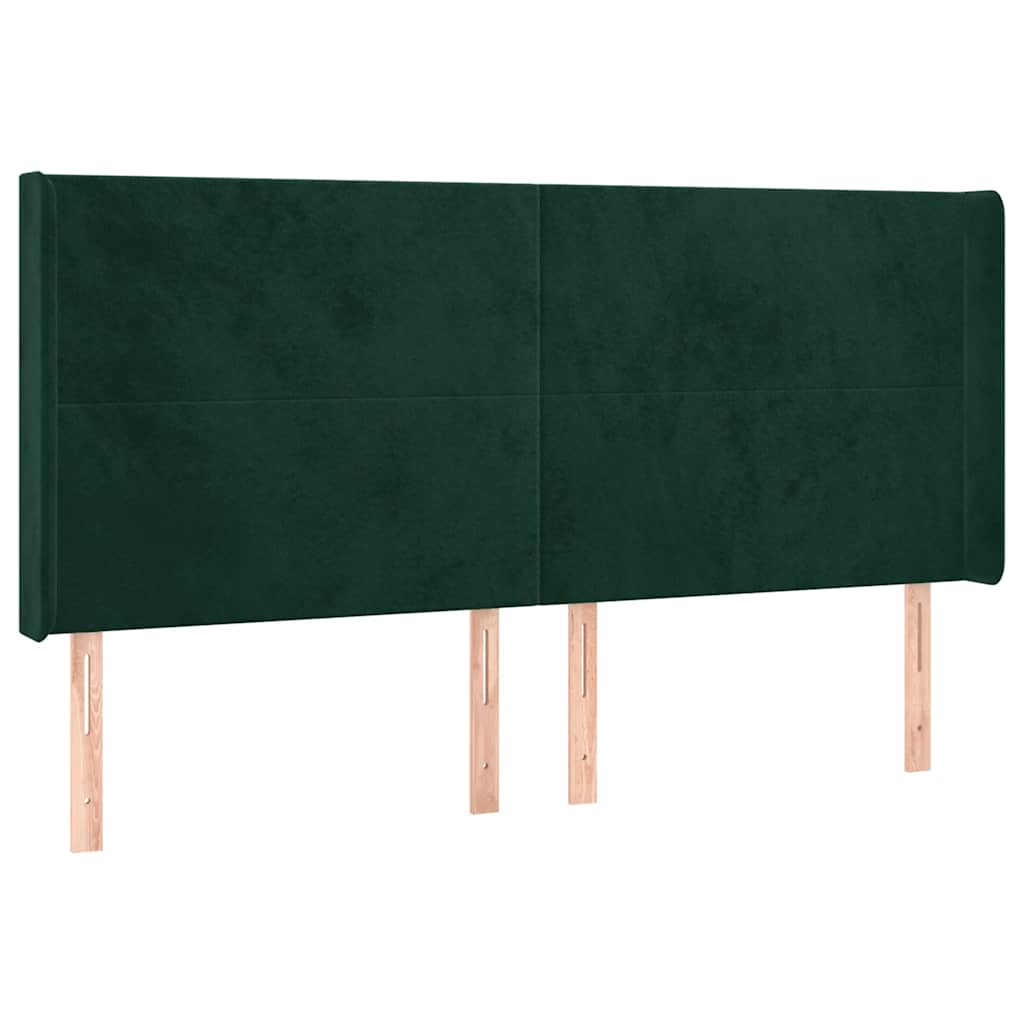 sengegavl med kanter 163x16x118/128 cm fløjl mørkegrøn